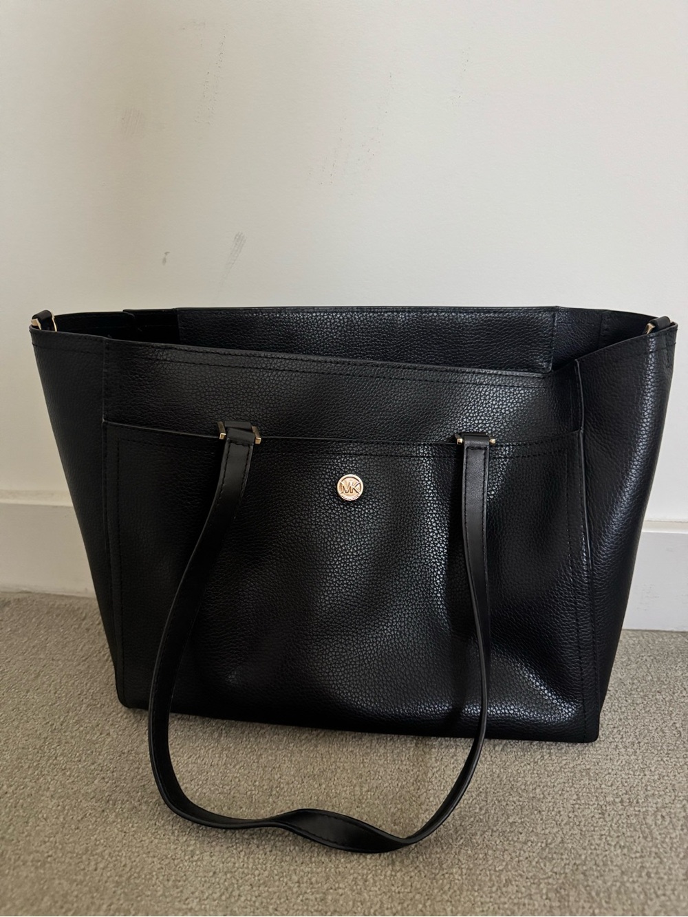 Michael Kors Black Pebbled Leather Tote with Gold Logo